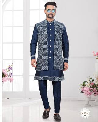 Open jacket with full embroidery work indowestern pajama set 1