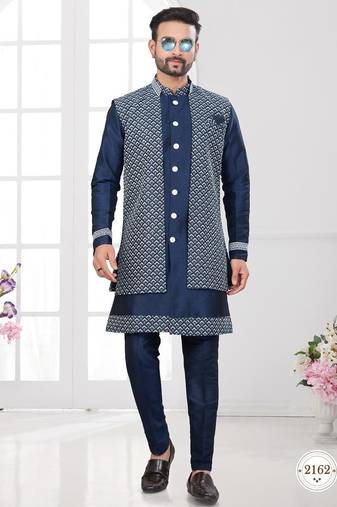 Open jacket with full embroidery work indowestern pajama set