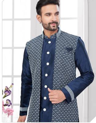 Open jacket with full embroidery work indowestern pajama set 2