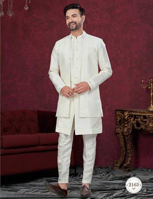 Open jacket with full embroidery work indowestern pajama set 1