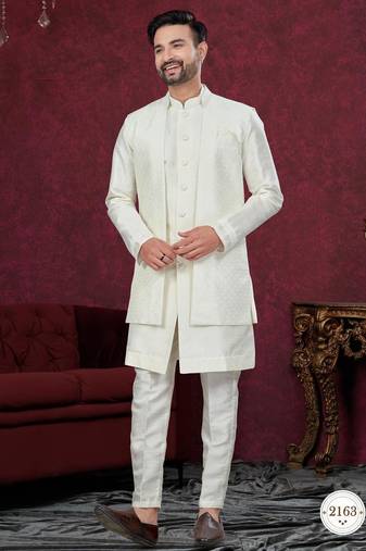 Open jacket with full embroidery work indowestern pajama set