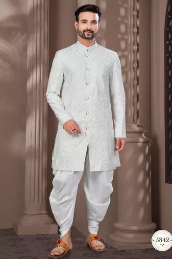 Full computer embroidery with silver thread indowestern sherwani set
