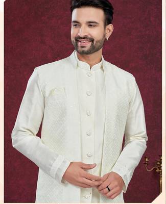 Open jacket with full embroidery work indowestern pajama set 2