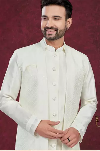 Open jacket with full embroidery work indowestern pajama set