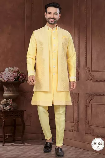 Open jacket with full embroidery work indowestern pajama set