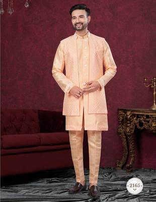 Open jacket with full embroidery work indowestern pajama set 1