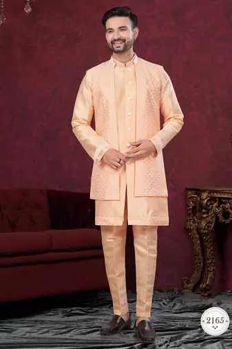 Open jacket with full embroidery work indowestern pajama set