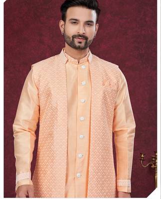 Open jacket with full embroidery work indowestern pajama set 2