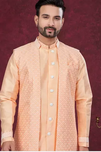 Open jacket with full embroidery work indowestern pajama set