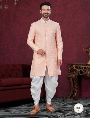 Full computer embroidery with silver thread sherwani set 1