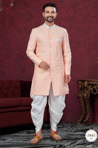 Full computer embroidery with silver thread sherwani set