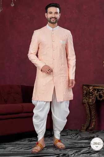 Full computer embroidery with silver thread sherwani set