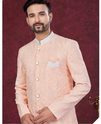 Full computer embroidery with silver thread sherwani set 2