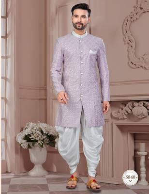 Full computer embroidery with silver thread sherwani set 1