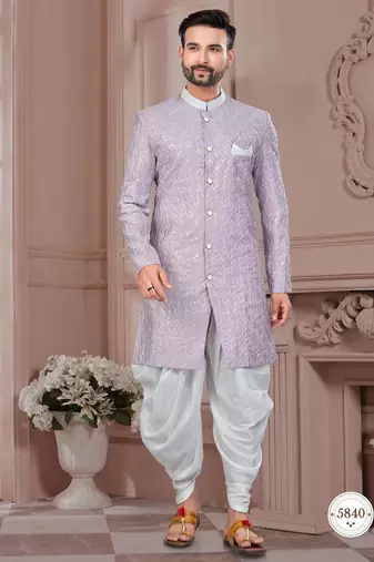 Full computer embroidery with silver thread sherwani set