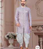Full computer embroidery with silver thread sherwani set