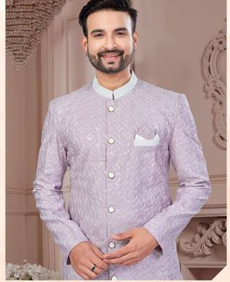 Full computer embroidery with silver thread sherwani set 2