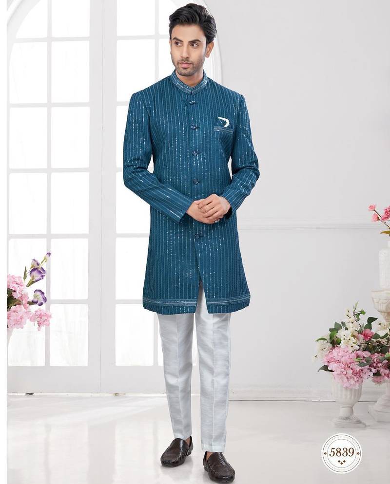 Full computer embroidery with sequence work all over sherwani
