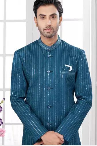 Full computer embroidery with sequence work all over sherwani