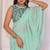 sea green Georgette Ruffle Style Ready To Wear Saree With Blouse Piece