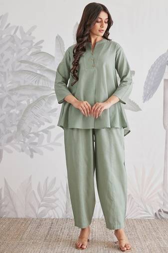 Sage Green Cotton Slub Co-Ord Set