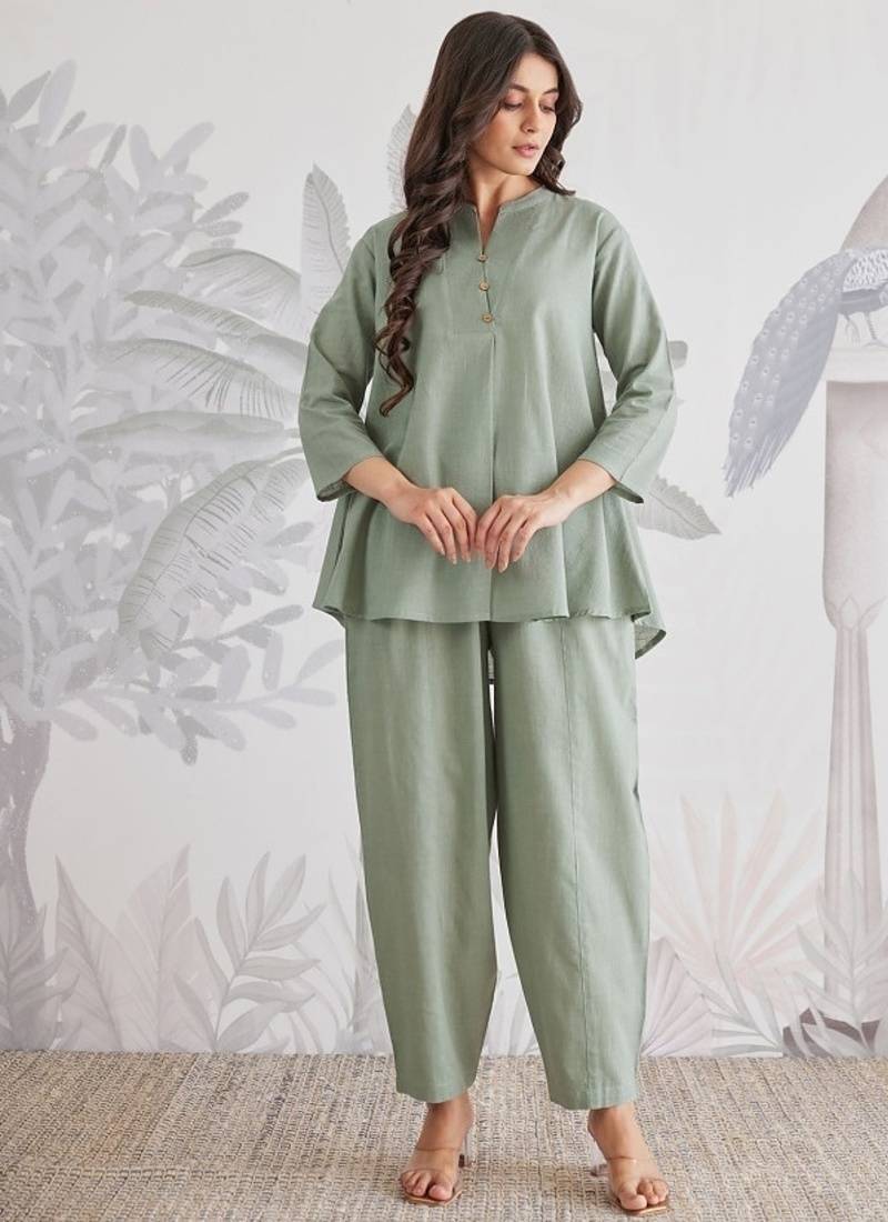 Sage Green Cotton Slub Co-Ord Set