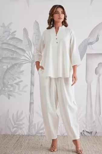 White Cotton Slub Co-Ord Set