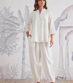 White Cotton Slub Co-Ord Set