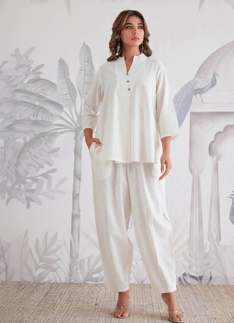White Cotton Slub Co-Ord Set