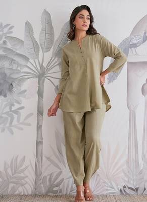 Olive Green Cotton Slub Co-Ord Set 1