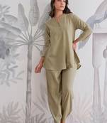 Olive Green Cotton Slub Co-Ord Set