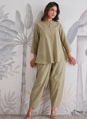 Olive Green Cotton Slub Co-Ord Set 2