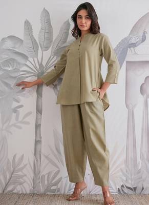 Olive Green Cotton Slub Co-Ord Set 3