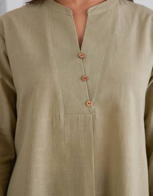 Olive Green Cotton Slub Co-Ord Set 4