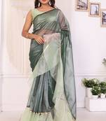 ready to wear beautiful designer jimmy choo ruffle saree decorated by sequence lace and unstitched blouse piece
