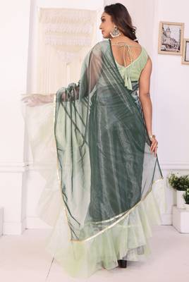 ready to wear beautiful designer jimmy choo ruffle saree decorated by sequence lace and unstitched blouse piece 4