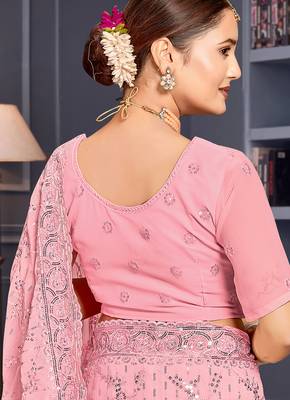 Pink sequin embroidered georgette designer saree 2
