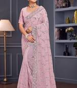 Lavender sequin embroidered georgette designer saree