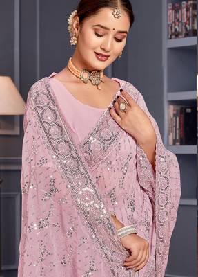 Lavender sequin embroidered georgette designer saree 2