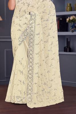 Off white sequin embroidered georgette designer saree 4