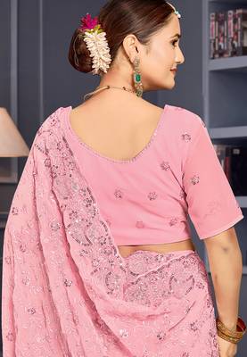 Pink sequin embroidered georgette designer saree 2