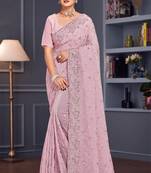 Lavender sequin embroidered georgette designer saree