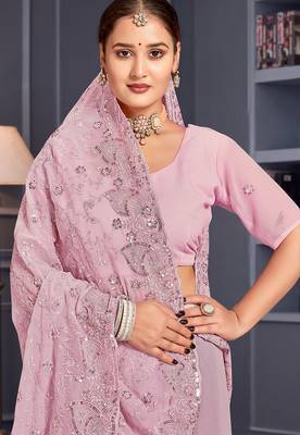 Lavender sequin embroidered georgette designer saree 2