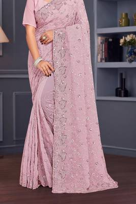 Lavender sequin embroidered georgette designer saree 4