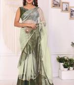 ready to wear pista jimmy choo ruffle saree with unstitched blouse