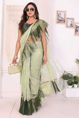 ready to wear pista jimmy choo ruffle saree with unstitched blouse 2