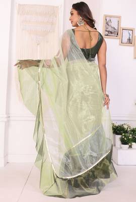 ready to wear pista jimmy choo ruffle saree with unstitched blouse 3