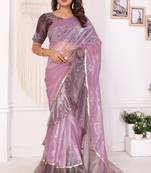 ready to wear purple jimmy choo ruffle saree with unstitched blouse