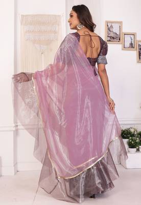 ready to wear purple jimmy choo ruffle saree with unstitched blouse 5