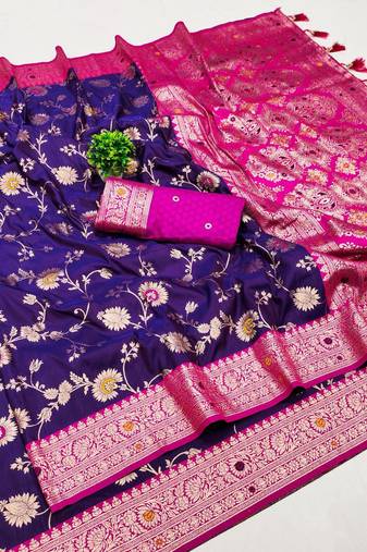 Purple soft silk blend saree with zari weaving meenakari design